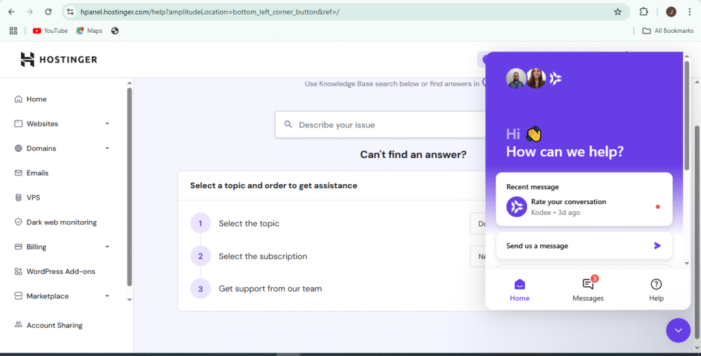 customer support Hostinger
