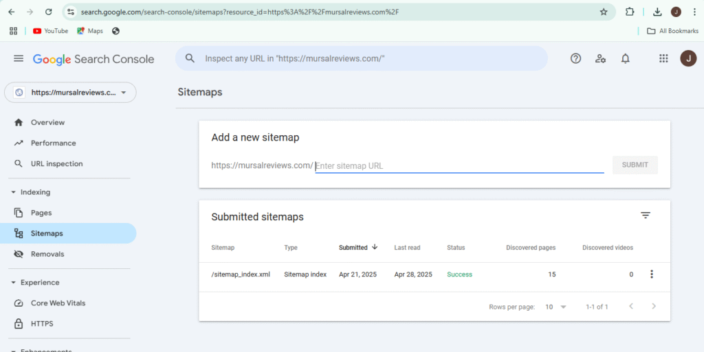 sitemap submission google search console