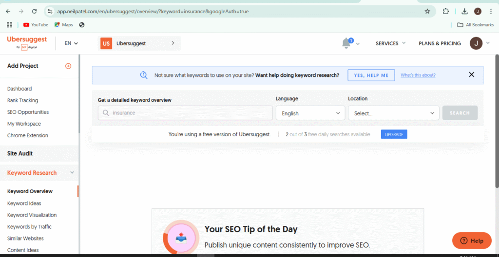 Ubersuggest for SEO